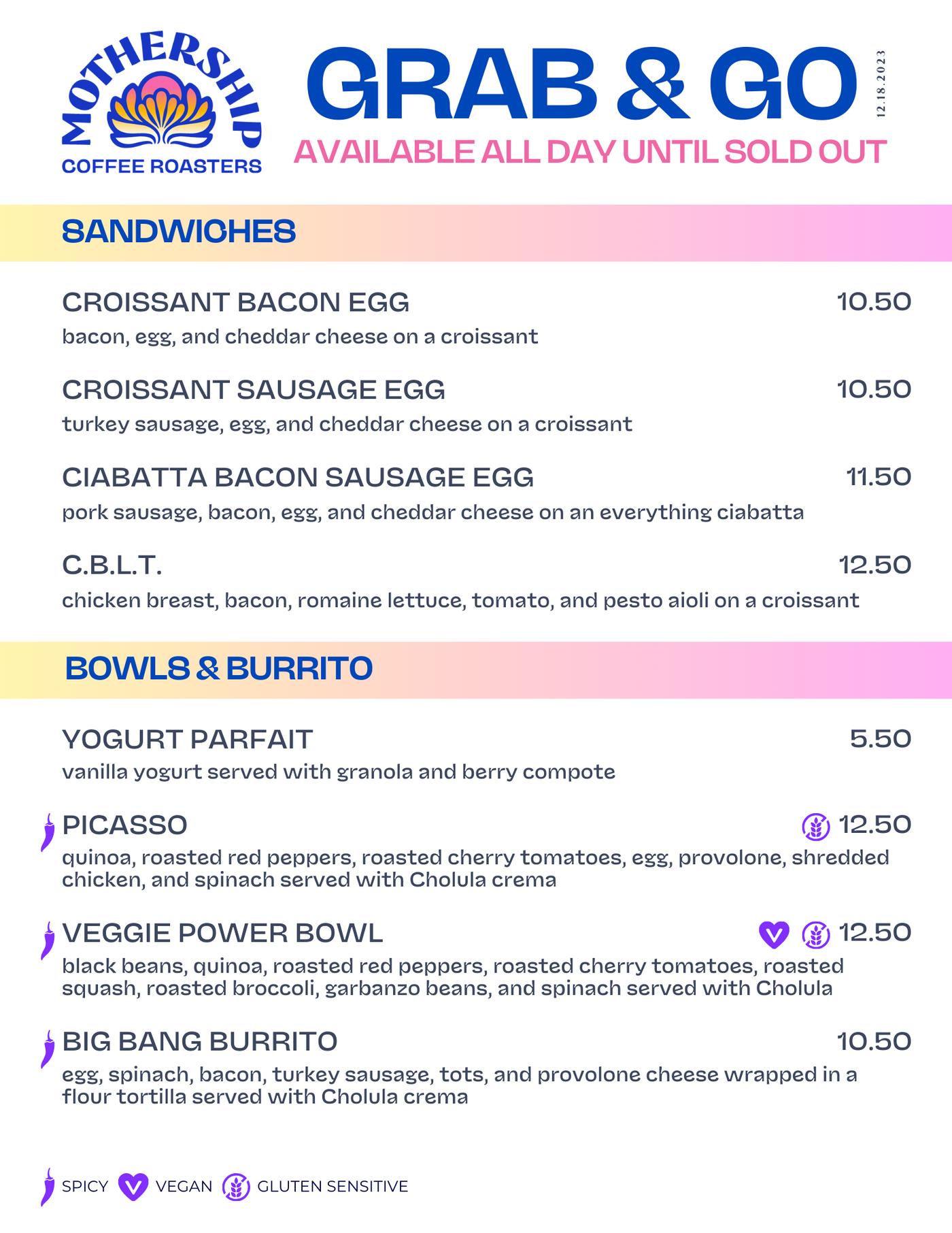 Menu Mothership Coffee Roasters